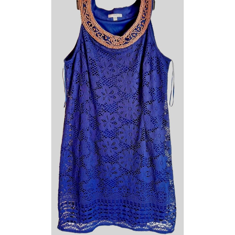 Studio One NY Vintage Y2K Beaded Neckline Dress w/Lace Overlay SIZE 18